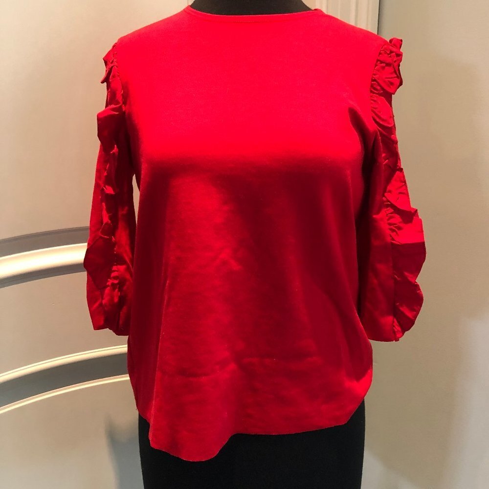 ZARA Red Ruffle 3/4 Sleeve Top Size Small